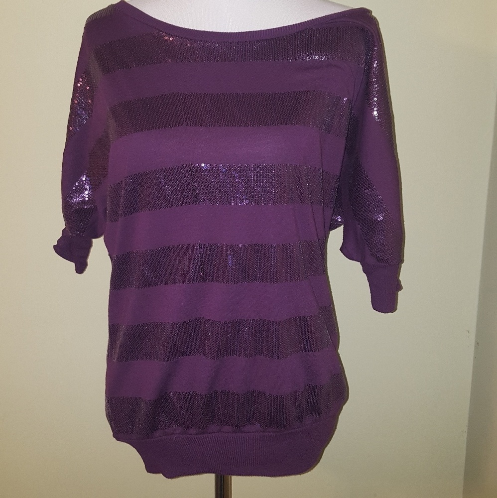 Purple boatneck/off shoulder Top